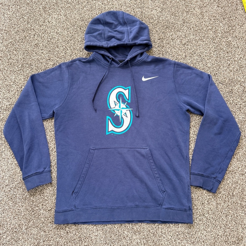 VTG Y2K Nike Swoosh Seattle Mariners Navy Hoodie Men's Size Large Distressed